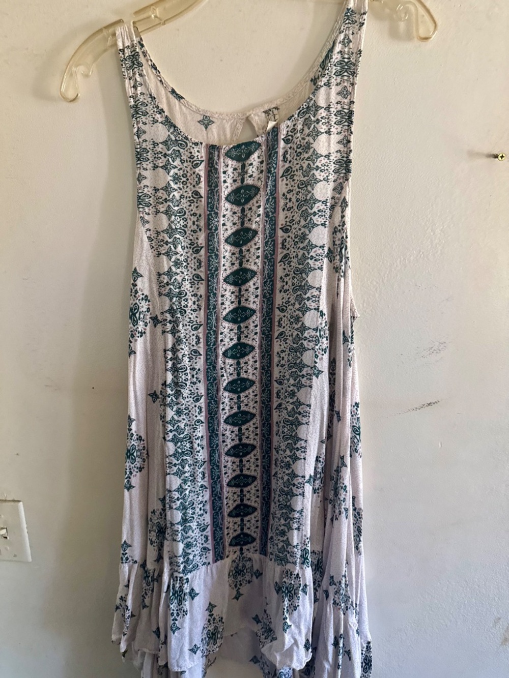 Free People White and Teal Designed Tunic